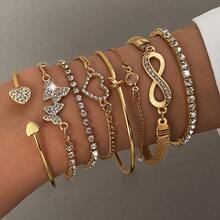 8pcs Bohemian Minimalist Metal Chain Women's Multi-Layer Chain Simple Bracelet Set - Yellow Gold - View 8