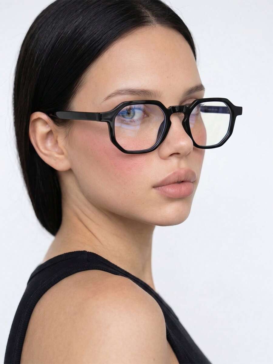 1 Pair Women's Polygon High-Quality Burgundy Fashion Decorative Non-Prescription Glasses - glossy black - View 1