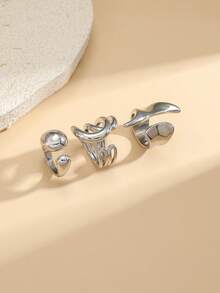 3pcs/Set Water Drop Polished Open Joint Rings, Suitable For Men's Daily Wear - 3-piece Teardrop Ring Set - View 4