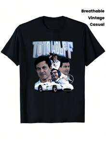 Men And Women Toto Wolff Vintage Pattern Racing Design, Fun And Retro, Unisex100%Pure Cotton T Shirt,Soft,Essential For Casual Street Style In All Four Seasons,Versatile For All Seasons,Affordable Price,Suitable For Everyday Wear,It's The Perfect Gift For Fans And Friends - 220Gram - Black - View 1