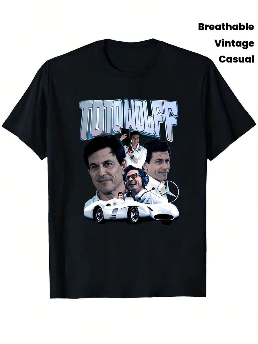 Men And Women Toto Wolff Vintage Pattern Racing Design, Fun And Retro, Unisex100%Pure Cotton T Shirt,Soft,Essential For Casual Street Style In All Four Seasons,Versatile For All Seasons,Affordable Price,Suitable For Everyday Wear,It's The Perfect Gift For Fans And Friends - 220Gram - Black - View 1