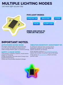 2026 New Star-Shaped Solar LED Car Interior Ambient Light, Heart-Shaped Neon Rear Window Sticker, Sensor Light, 5 Lighting Modes - Cute & Fashionable Car Accessories For Women And Girls, Romantic Car Interior Decor, Gift For Couples - Multicolor - View 9