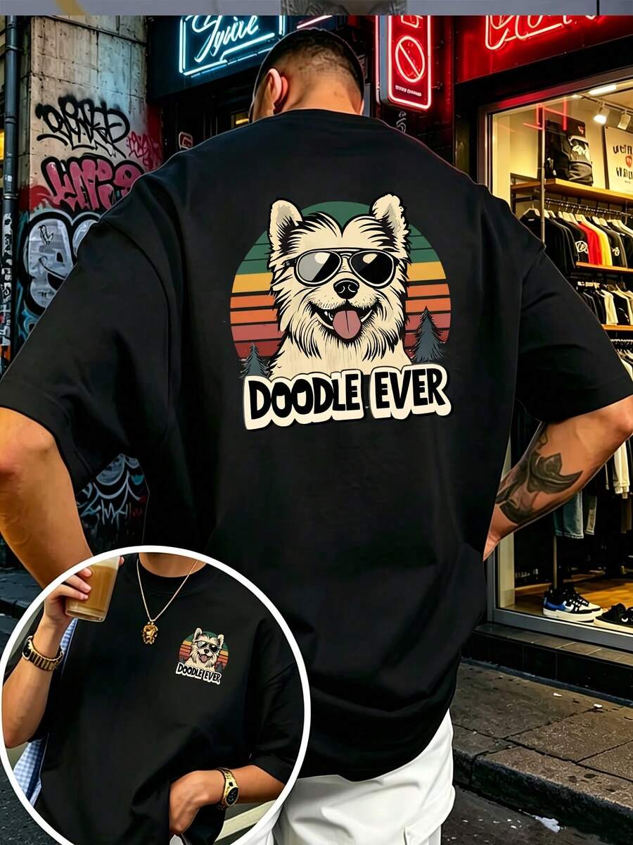 Camiseta Groovy Doodle Ever - Camiseta básica de cuello redondo con estampado a doble cara, adecuada para reuniones familiares, actividades de equipo y regalos para el Día del Trabajo, ropa - Negro - Ver 1