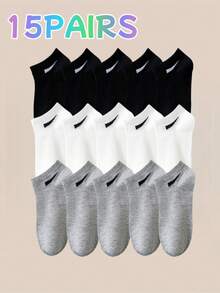 1/5/10/15 Pairs Solid Color Sports Boat Socks For Men, Moisture-Wicking, Odor-Resistant, Breathable Running Boat Socks With Arch Support - Multicolor - View 18