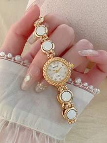 1pc Women's Round Quartz Watch - Exquisite, Elegant And Artistic Design, Suitable For Daily Wear, Gifting, Parties And Casual Gatherings - Gold - View 2