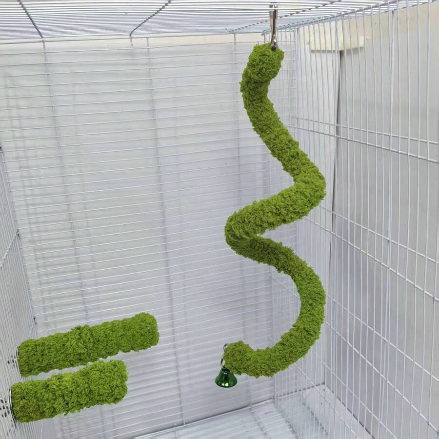 1Pc Parrot Toy, Green Climbing Rope, Rotating Climbing Rope, Bell Toy, Birdcage Ornament, Forest Themed Birdcage Decoration. - A - View 1