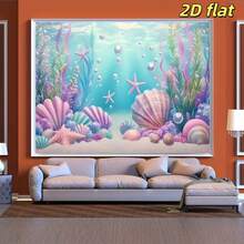 1pc 2D Polyester Underwater World Backdrop, Shell And Starfish Decoration, Suitable For Indoor And Outdoor Ocean Theme Party, Summer Gathering, Photo Booth, Wall Decor, Home Decor, Event Backdrop, Multiple Sizes Available - Multicolor - View 3