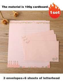 Stationery Set With Envelopes, 6 Sheets Of Writing Paper + 3 Envelopes, Cute Line Stationery Paper Suitable For Letters, Invitations, Poems, Office And Study (Material Is 100g Cardstock) - A - View 13