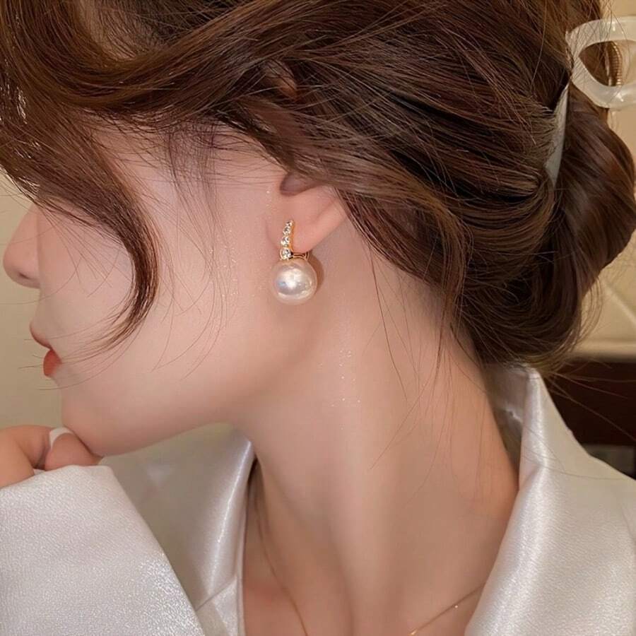 1 par de pendientes de botón de aleación con cuentas de resina redondas rojas/rosas/blancas y strass - pendientes de diamantes - Ver 1