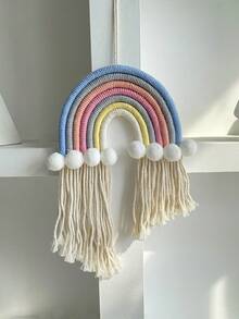 1pc Rainbow Woven Bohemian Style Multicolor Macrame Arch Wall Hanging Decor, Bedroom Room Decoration, Cozy Matching Hanging Ornament, Comfortable Space Photo Backdrop Prop, Bay Window Decoration - A - View 3