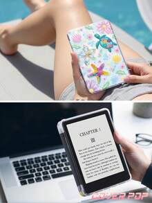 Turtle And Floral Pattern Tablet Protective Case Compatible With IPad Air 8 (M4) 2026 (11-Inch) / 2026 (13-Inch), 9.7/10.2/10.5/10.9/12.9/Pro 11/A16, 10th Generation, Kindle Paperwhite 12th Generation 2024, Kindle (11th Generation - 2024 Release), Soft Shockproof, Smart Sleep/Wake Function, Y-Shaped Folding Tablet Protective Case, Multi-Angle Viewing - Multicolor - View 8