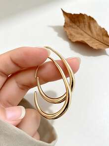 YUNCHUN 1 Pair Minimalist Gold Water Drop Open Hoop Earrings, Versatile For Daily Commute And Office Wear - Gold - View 2