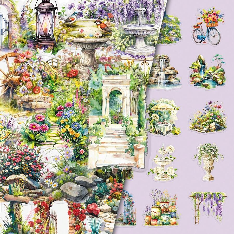 50pcs Forest Pastoral Fresh Transparent Stickers, Garden Secret Dreamy Aesthetic Decorative Phone Case & Notebook Stickers - 50 Photos Of a Hidden Garden Paradise - View 1