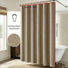 1pc Thickened Shower Curtain, Khaki Linen Texture Shower Curtain With Metal Hooks - Thickened Quick-Dry Fabric, Suitable For Bathroom Privacy And Decoration - Khaki - View 7