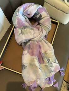 1條紫色紮染女款長款中式防曬流蘇披肩圍巾，春夏季新品 - 紫色 - 查看 6