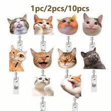 1pc/2pcs/3pcs Acrylic Cat Expression Retractable Rotating Badge Reel Doctor Nurse Keychain ID Holder - Multicolor D - View 13