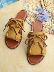 Nouvelles sandales plates d'été pour femmes, chaussures de plage de style romain décontractées et à la mode pour les vacances - Jaune citron - Voir 6