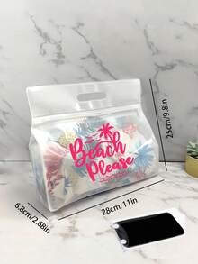 透明海灘包，大容量「Beach Please」字母印花果凍托特包，防水防沙拉鍊設計，可收納泳衣、毛巾、防曬霜及個人用品，適合海灘度假、泳池派對、露營野餐、短途旅行，適合學生、年輕女孩日常使用，七夕、生日、夏季節慶禮物，亦可用作盥洗包、購物袋、旅行收納袋，輕便便攜透明單肩包 - 彩色 - 查看 11