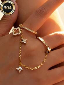 18K Gold Plated Bracelet & Ring Set, 304 Stainless Steel Rust-Proof Hypoallergenic Waterproof Premium Jewelry, Birthday Valentine's Day Gift - Gold 5 - View 11