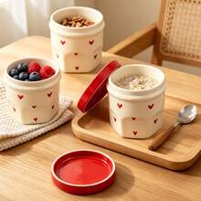 1pc 330ml/11oz Cute Heart Pattern Ceramic Food Storage Jar With Lid, Wide Mouth Jam Jar Salad Jar Overnight Oats Containers With Lid For Snacks Yogurt Sugar Jam Jelly Preserves, Perfect For Home Office Picnic Party - Multicolor - View 4