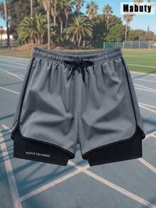 Unisex 2-In-1 Running Shorts With Built-In Liner, Adjustable Drawstring Waist Men Shorts,Gym Training Shorts For Fitness Jogging Casual Sports - Dark Grey - View 3