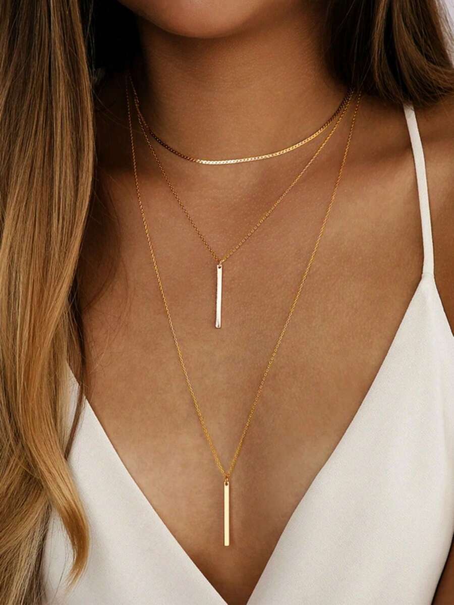 17KM 1 pieza Collar colgante de múltiples capas de cadena de hueso de serpiente minimalista vintage, adecuado para uso diario, fiestas, citas y regalos - Amarillo Oro 2 - Ver 1