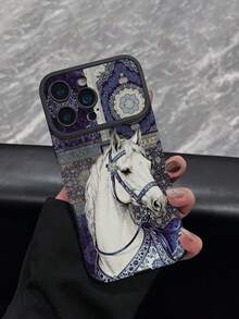 1 pièce Nouveau étui de téléphone vintage à carreaux patchwork & motif de cheval blanc, texture , coque de protection antichoc compatible avec IPhone 17/17Pro/17ProMax/16/16Pro/16ProMax/16Plus/15/15Plus/15Pro/15ProMax/14/14Plus/14Pro/14ProMax/13/13Pro/13ProMax/12/12Pro/12ProMax/11/11ProMax, coque souple de protection anti-choc anti-collision - Multicolore - Voir 3