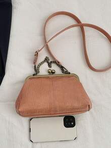 Vintage Chain Decor Shoulder Crossbody Bag Solid Color Handbag Women's Evening Bag Suitable For Work, Travel, Dating, Shopping - Pink - View 9
