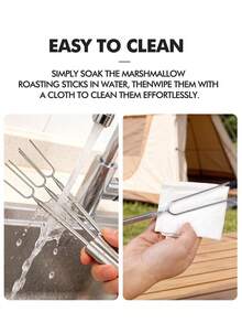 1pc/6pcs Stainless Steel Extendable BBQ Forks, 32.3cm Heat-Resistant Long Handle Double-Pronged Skewers, High Temperature Resistant And Easy To Clean, Suitable For Camping BBQ, Home Garden, Roasting Marshmallows, Chocolate Fondue, Home/Outdoor Universal, Multi-Functional Roasting Tool - BBQ Skewers - View 4
