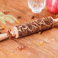 1 Pcs Wooden Sunflower Embossed Rolling Pin With Pattern For Kitchen Pastry, Baking Tools, Deep Engraving Cookies Stamp Tool - Style 011 - View 9