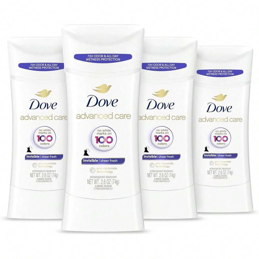 Dove Advanced Care Antiperspirant Deodorant Stick Sheer Fresh 4 Count Anti-Stain Antiperspirant Deodorant For Soft Underarms 72-Hour Underarm Odor Protection And All-Day Sweat Control 2.6 Oz Variant 8 - 香氛 - 查看 1