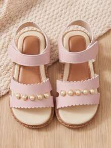 3-12 Years Old Girls Sandals, Wavy Lace With Pearl Decoration, Suitable For Daily And Other Occasions - Pink - View 2