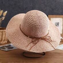 1pc Women's Straw Hat Spring/Summer Sun Protection Bucket Hat Versatile Wide Brim Beach Straw Woven Sun Hat For Daily Outings - Multicolor - View 4