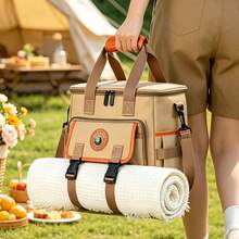 1 New Stylish Color-Blocked Large-Capacity 15.5L Insulated Picnic Cooler, Outdoor Compass Camping Bag - Multicolor - View 5