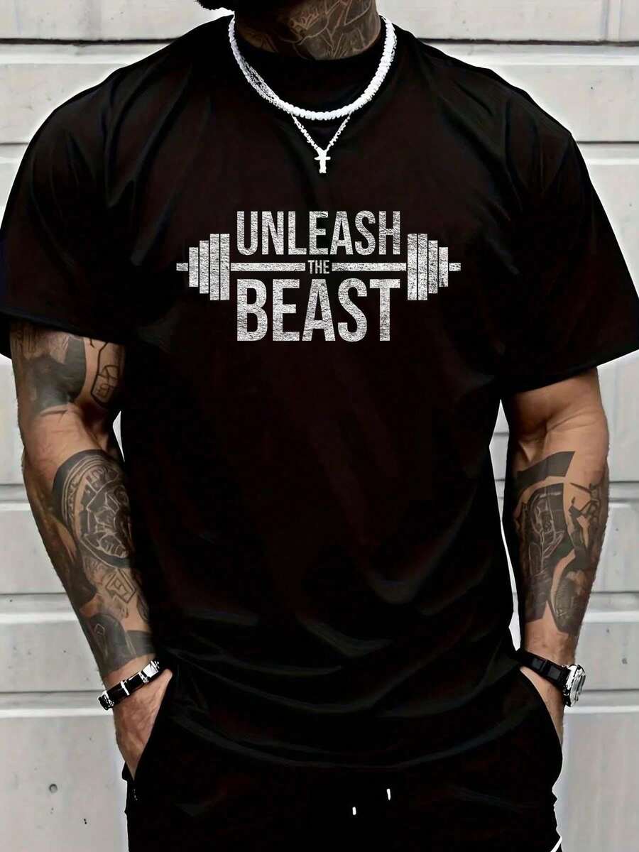 100% Cotton T-Shirt For Weightlifting, Gym, Christian Faith, For Men And Women, Fashion Print T-Shirt, Graphic T-Shirt For Men And Women - 軍綠色 - 查看 1