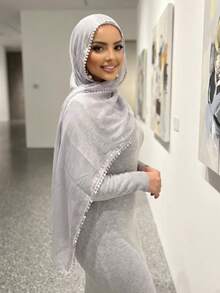 1pc New Solid Color Island Pleated Heart-Shaped Scarf, Women's Muslim Hijab, Daily Beach Sun Protection Shawl, Holiday Gift - Multicolor - View 11