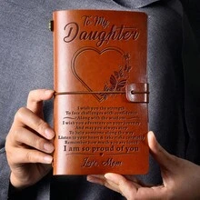 Faux Leather Embossed Blessing Quote Loose-Leaf Planner | To My Daughter/Son/Wife Series | Vintage Lace-Up Design With Replaceable Refills | Kraft Paper Blank / Lined Pages + Card Storage Pocket | Mother's Day / Father's Day / Valentine's Day Heartfelt Gift | Travel Journal | Student Diary Notebook - Multicolor - View 1