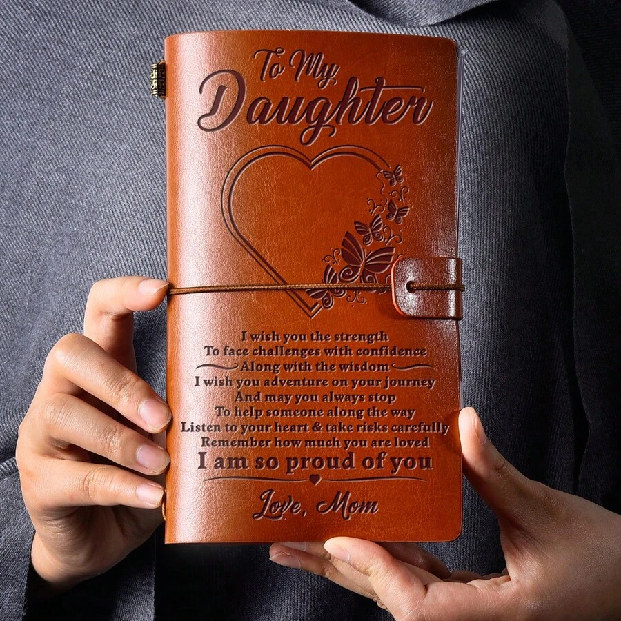 Faux Leather Embossed Blessing Quote Loose-Leaf Planner | To My Daughter/Son/Wife Series | Vintage Lace-Up Design With Replaceable Refills | Kraft Paper Blank / Lined Pages + Card Storage Pocket | Mother's Day / Father's Day / Valentine's Day Heartfelt Gift | Travel Journal | Student Diary Notebook - Multicolor - View 1