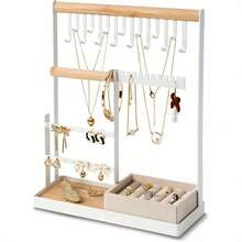 1PC 1pc Jewelry Box, White Rectangular Velvet Ring Holder, 4-Layer Design, 15 Hooks For Necklaces, 16 Holes For Earrings, No Power Required. Perfect Gift Choice: Graduation Season, Summer, Halloween And Valentine's Day - Multicolor - View 8
