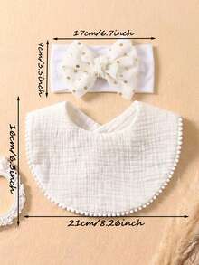 6pcs Baby Bow Headband & Bib Set, Ruched Lace Cute Infant Bibs & Drool Cloths, Sweet Newborn Styling Accessories, Suitable For Daily Use In All Seasons - Multicolor - View 2