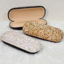 1pc Luxury Rhinestone Glasses Case, Unisex Fashionable Pressure-Resistant Minimalist Personalized Eyeglass Box, Vintage Glasses Case, Convenient For Travel And Carrying, Glasses Storage, Suitable For Fashion Glasses, Fashion Glasses, Prescription Glasses, Reading Glasses, Decorative Glasses, Etc. - View 3