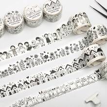 1 Rolle 2m Schwarz & Weiß minimalistisches Lebensmotto Washi Tape, kreative ästhetische Aufkleber, DIY Dekorations-Collage-Bastelmaterialien, Feiertagsgeschenk, personalisierte Sammelalbum-Schulmaterialien, Schulbedarf - W.P. - Übersicht 2