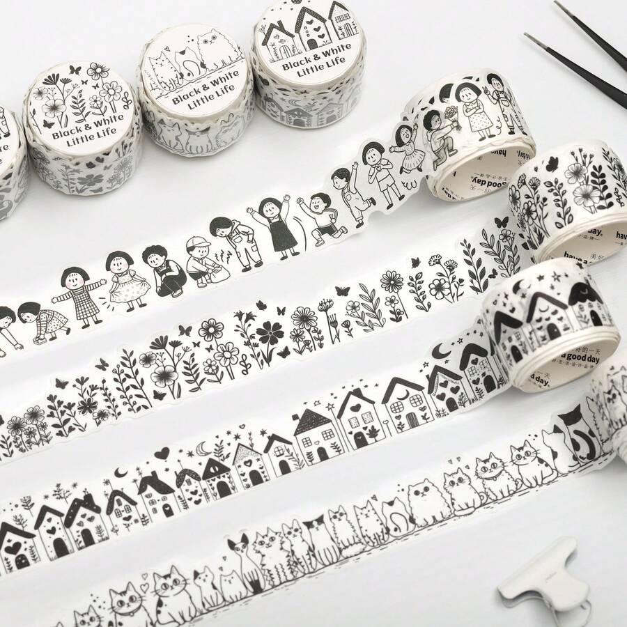 1 Rolle 2m Schwarz & Weiß minimalistisches Lebensmotto Washi Tape, kreative ästhetische Aufkleber, DIY Dekorations-Collage-Bastelmaterialien, Feiertagsgeschenk, personalisierte Sammelalbum-Schulmaterialien, Schulbedarf