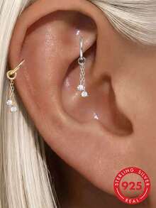 925 Sterling Silver DIY Earring Charm Zirconia Huggie Charm Earring Cartilage Hoop, Helix Hoop,Small Hoop Earrings, Tragus Hoop Suitable For Daily Wear - Silver - View 1