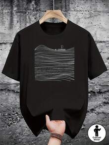 200g Camiseta de Manga Corta 100% Algodón Estampada, Moda Casual para Verano - Negro - Ver 1