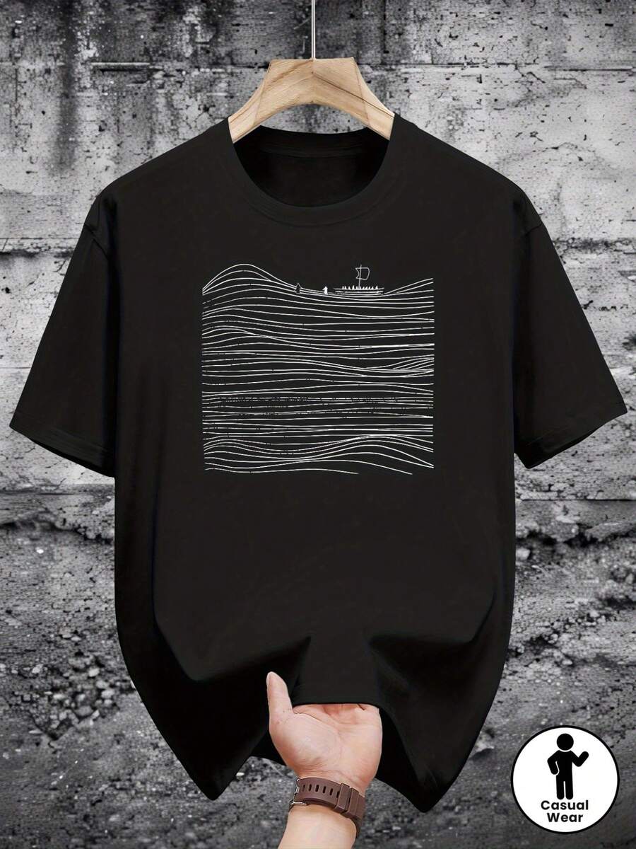 200g Camiseta de Manga Corta 100% Algodón Estampada, Moda Casual para Verano - Negro - Ver 1