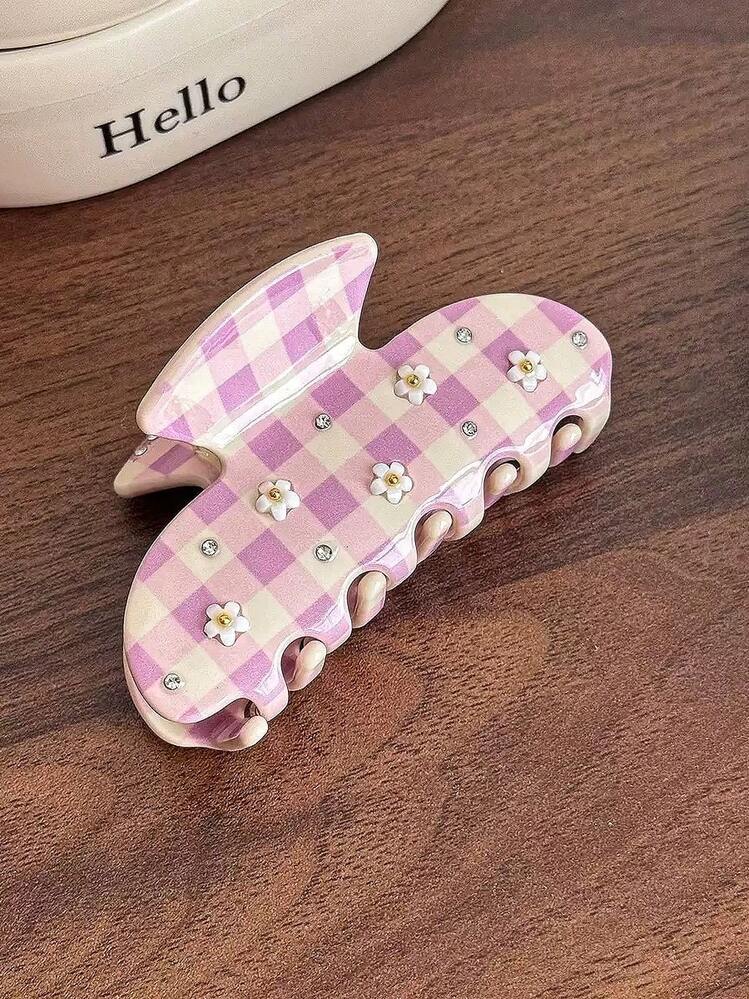 1pc Women's Spring/Summer Fresh Bright Color Printed Half-Round Hair Claw Clip Summer Hair Accessories Vacay Hair Clips - Multicolor - View 6