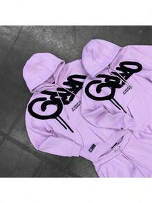 GEEDUP Printed Digital Sweater Set Fashion Street Loose Hoodie Casual Sportswear Men's And Women's Jacket Set - 粉色 - 查看 2