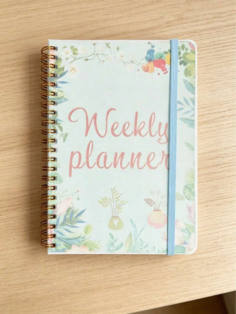 Artistic Floral Undated Weekly Planner, Metal Spiral Binding, Monday To Sunday Task List, Study And Work Goal Tracking Notebook - Multicolor - View 1