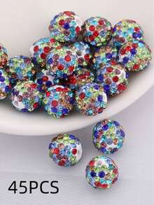 45顆 10mm 彩色閃亮圓形 Shamballa 迪斯可珠，亮片黏土水鑽，水鑽，項鍊、手鍊、耳環，珠寶製作材料，派對裝飾，情人節 - 45pcs - 查看 15